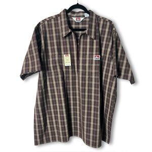 Ben Davis Mens Zip Front Burgundy Plaid Short Sleeve Shirt NWT Sz 2XL